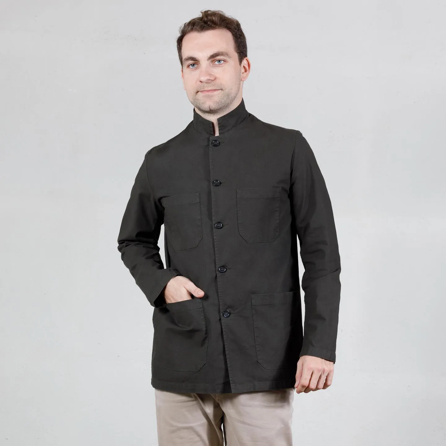 Workwear Nehru collar Jacket in light twill 4N/35 Vétra