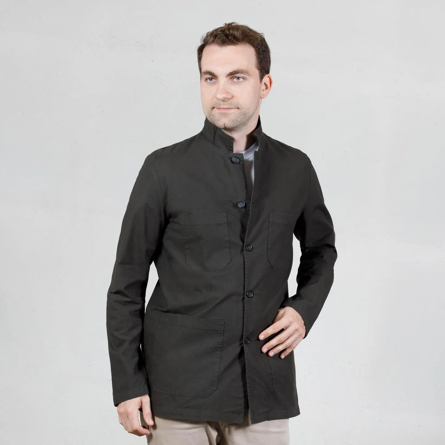 Workwear Nehru collar Jacket in light twill 4N/35 Vétra