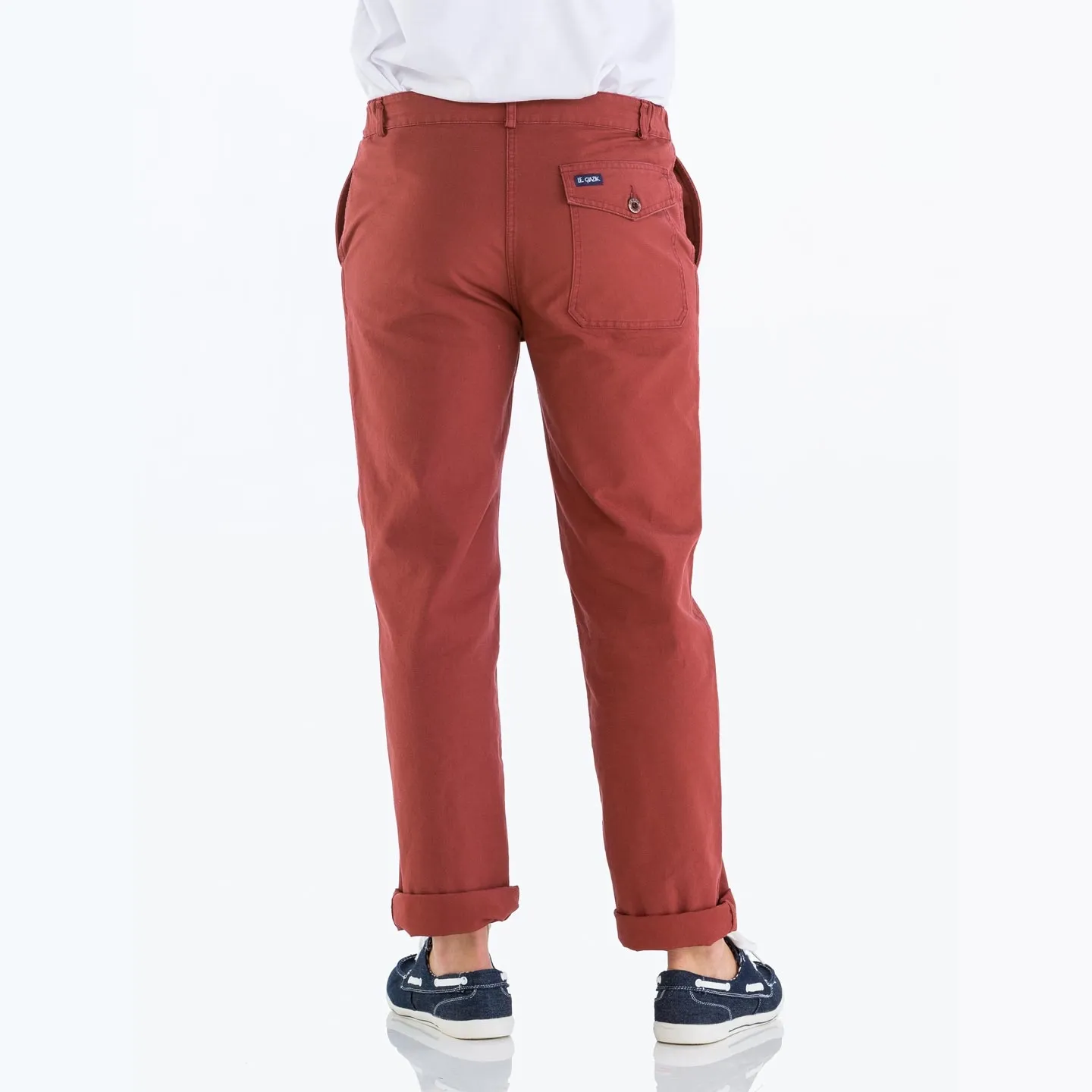 Pornichet, Authentic Breton Fisherman's Trousers in Organic Canvas Brique Le Glazik