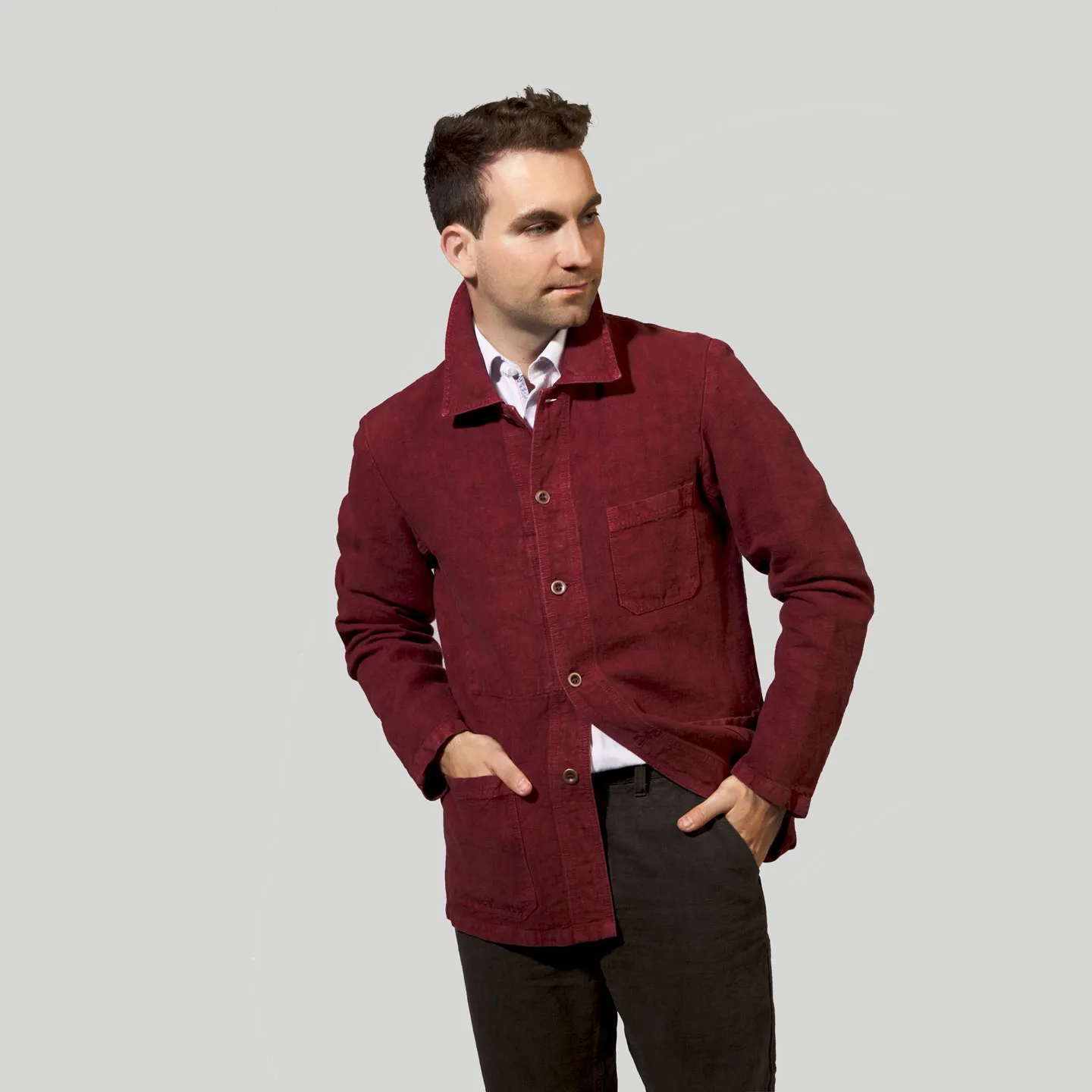 Jacket in Heavy Linen fabric 2L/5C Feu