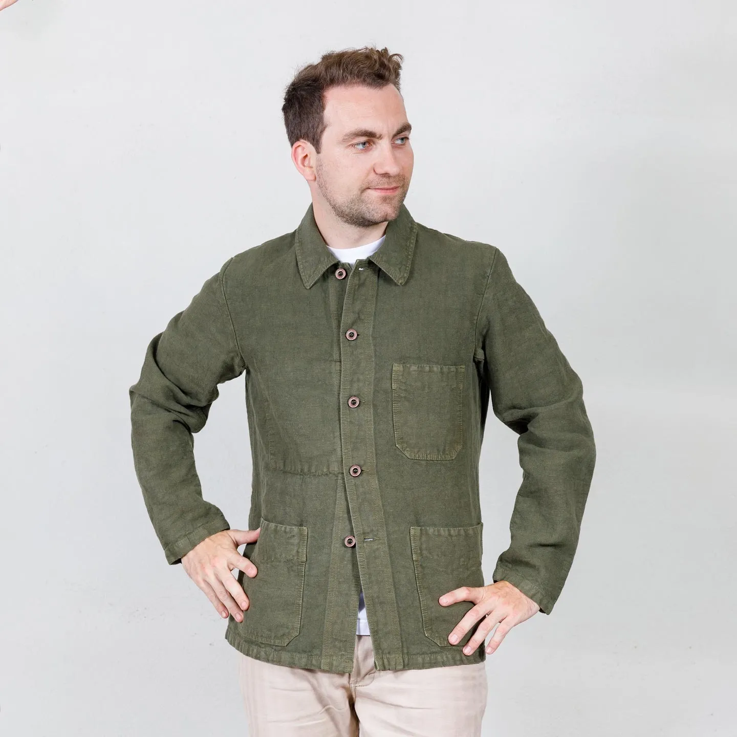Jacket in Heavy Linen fabric 2L/5C Olive