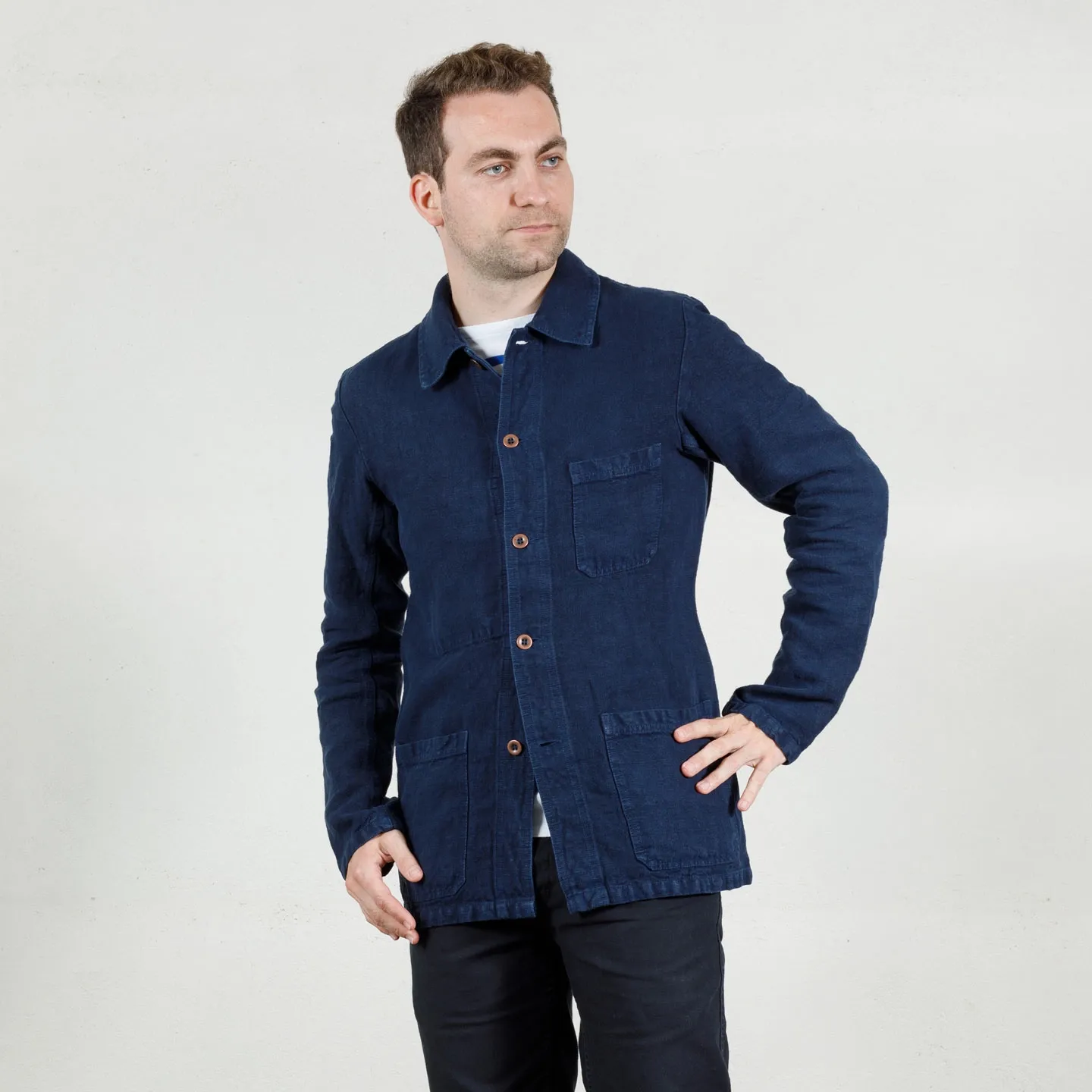 Jacket in Heavy Linen fabric 2L/5C Navy