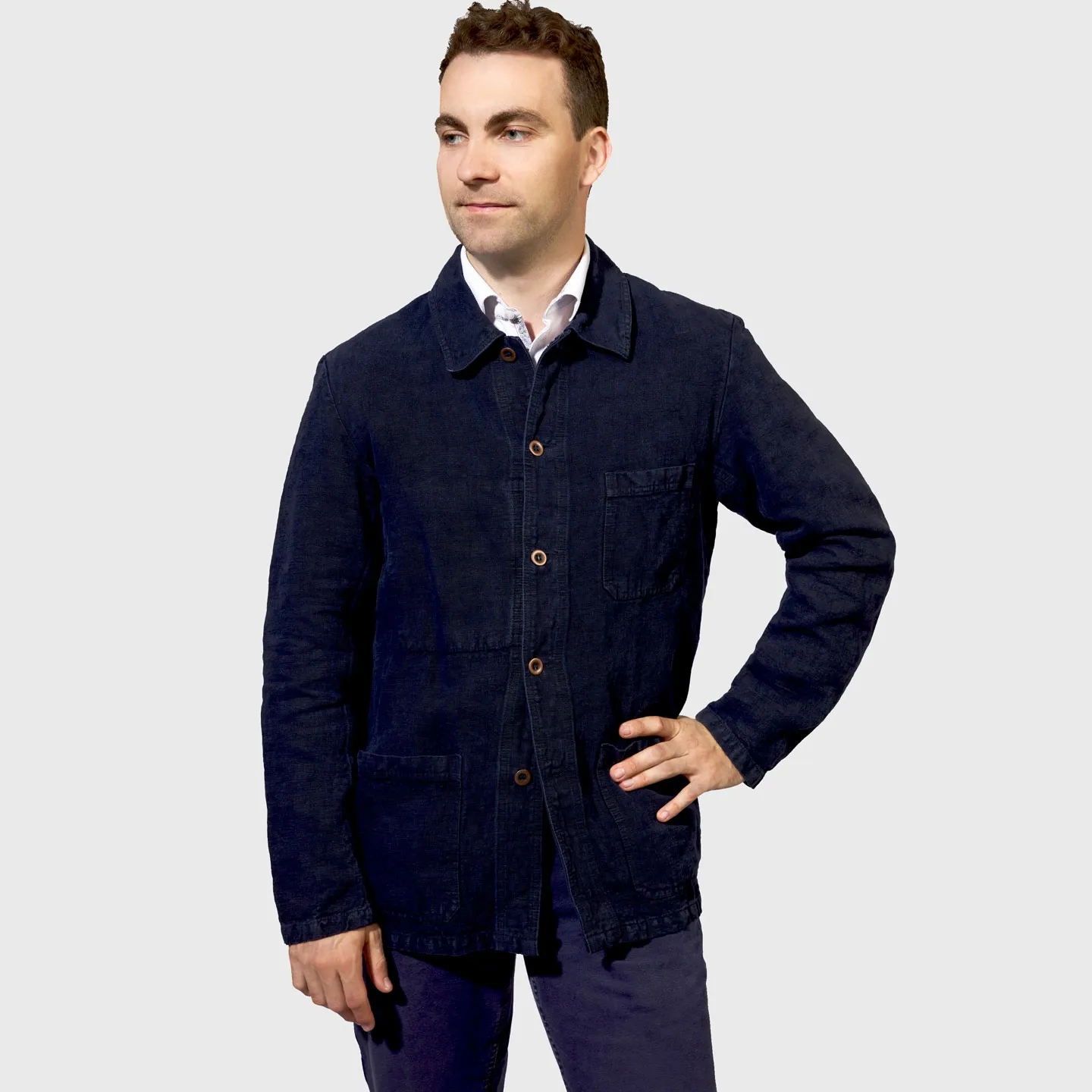 Jacket in Heavy Linen fabric 2L/5C Navy