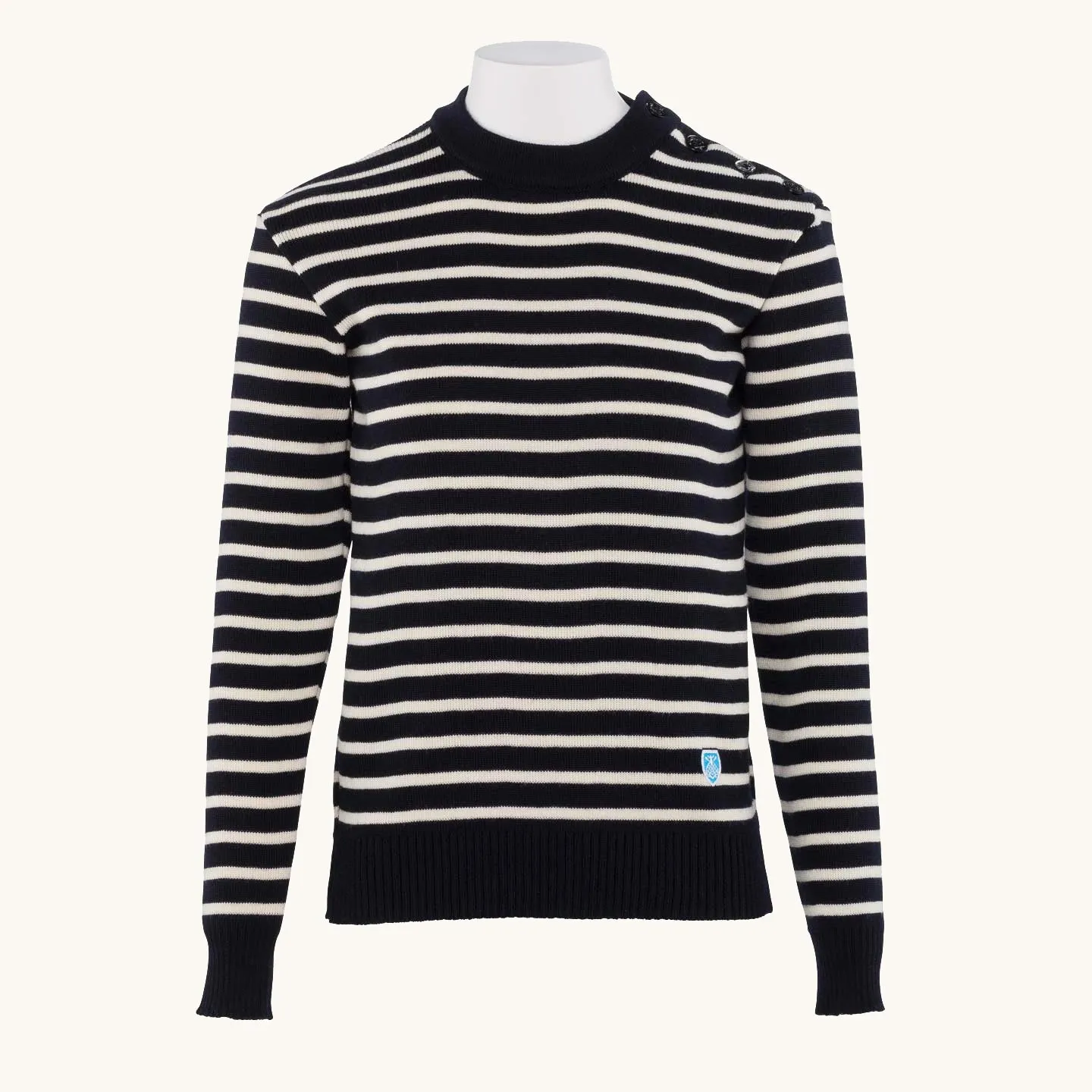 Pull 100% pure laine Marine/Ecru, mixte Orcival