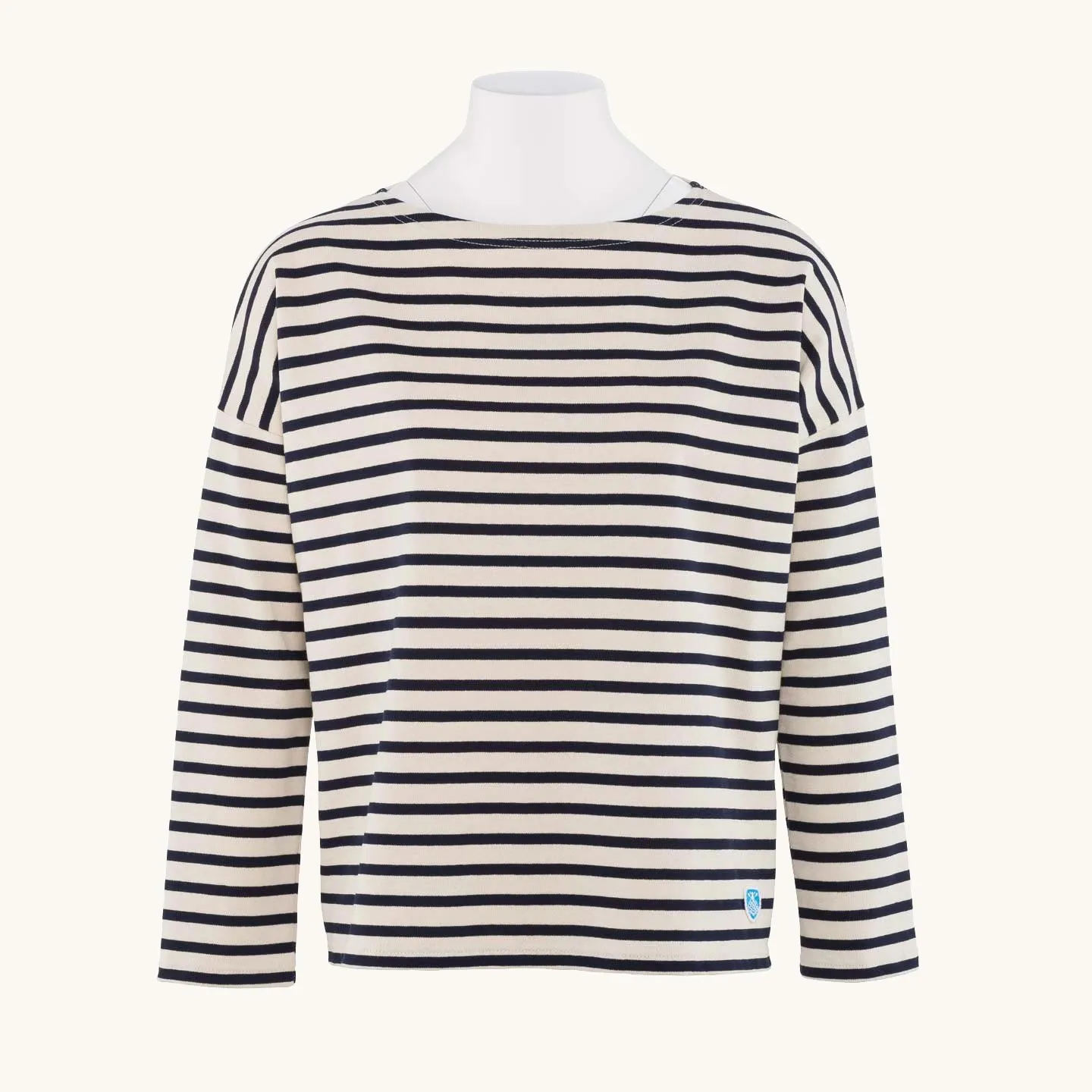 Woman's Drop-shoulders Striped shirt Ecru / Marine Orcival