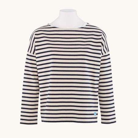 Woman's Drop-shoulders Striped shirt Ecru / Marine Orcival