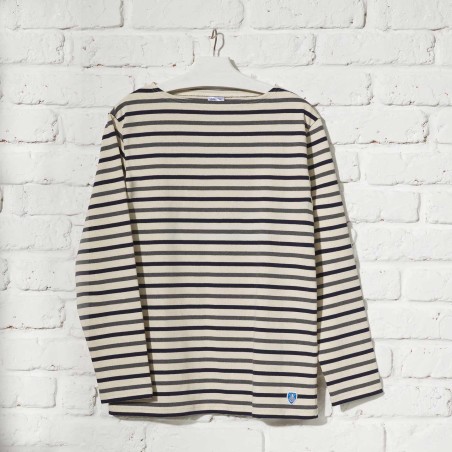 Striped shirt Ecru / Amiral / Anthracite, unisex Orcival
