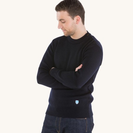 Pullover 100% pure wool Navy, unisex Orcival