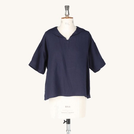 Tshirt en 100% lin, col bateau Orcival Navy