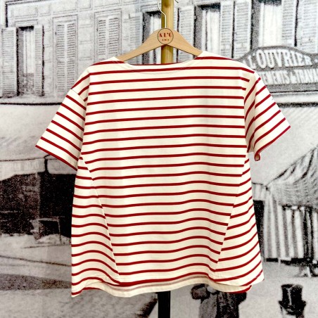 A-Line Boat Neck Short Neck Short Sleeve Orcival White Red