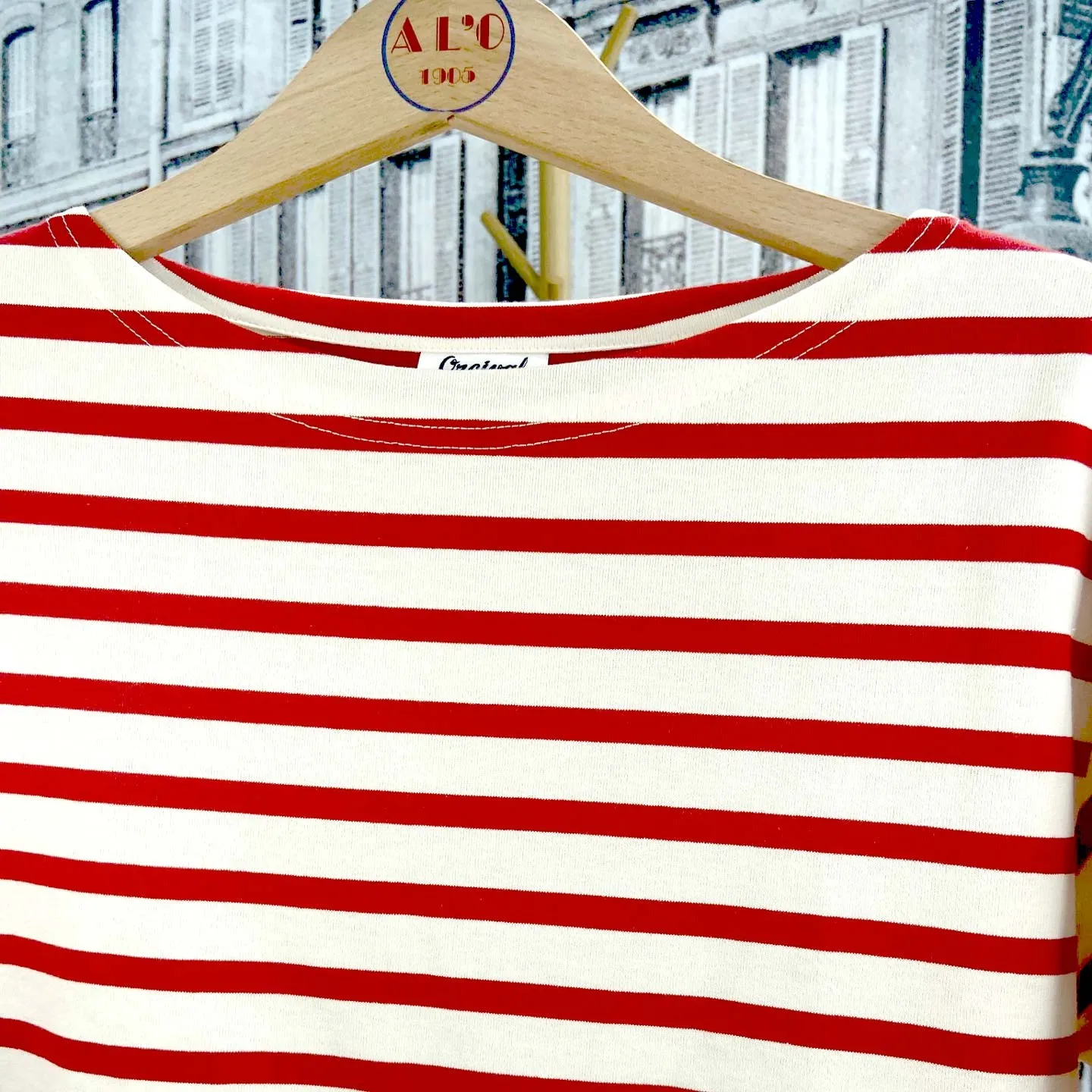 Tshirt rayé col bateau manche courte oversize Orcival White / Red