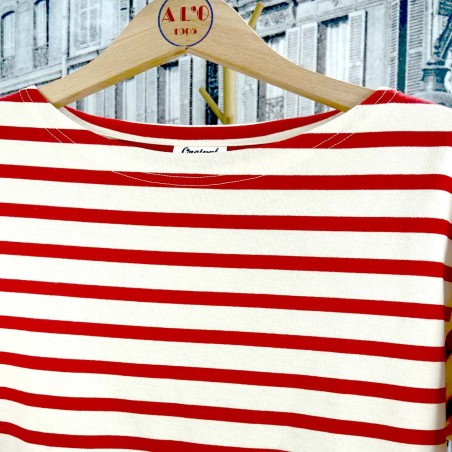 A-Line Boat Neck Short Neck Short Sleeve Orcival White Red