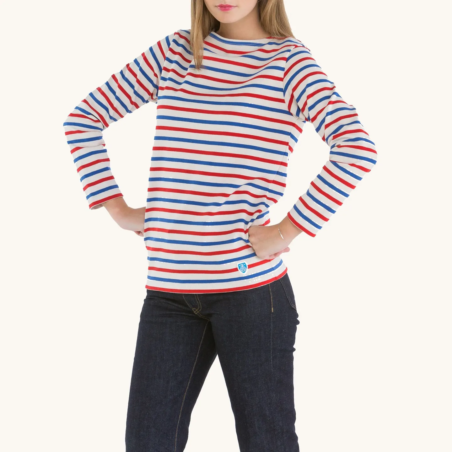 Striped shirt Ecru / Blue / Red, unisex Orcival