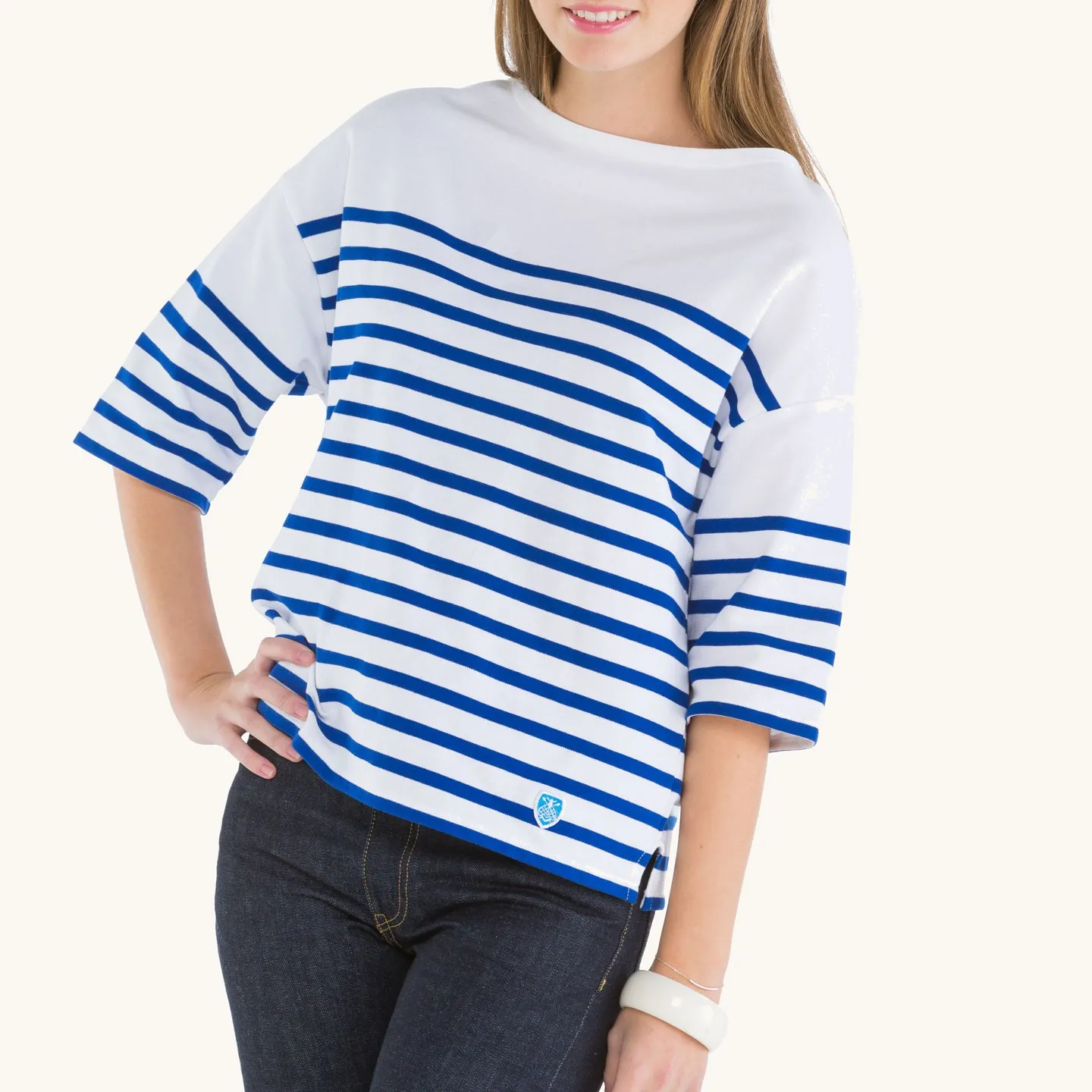 Drop-Shoulders Women's Striped shirt White / Blue Orcival