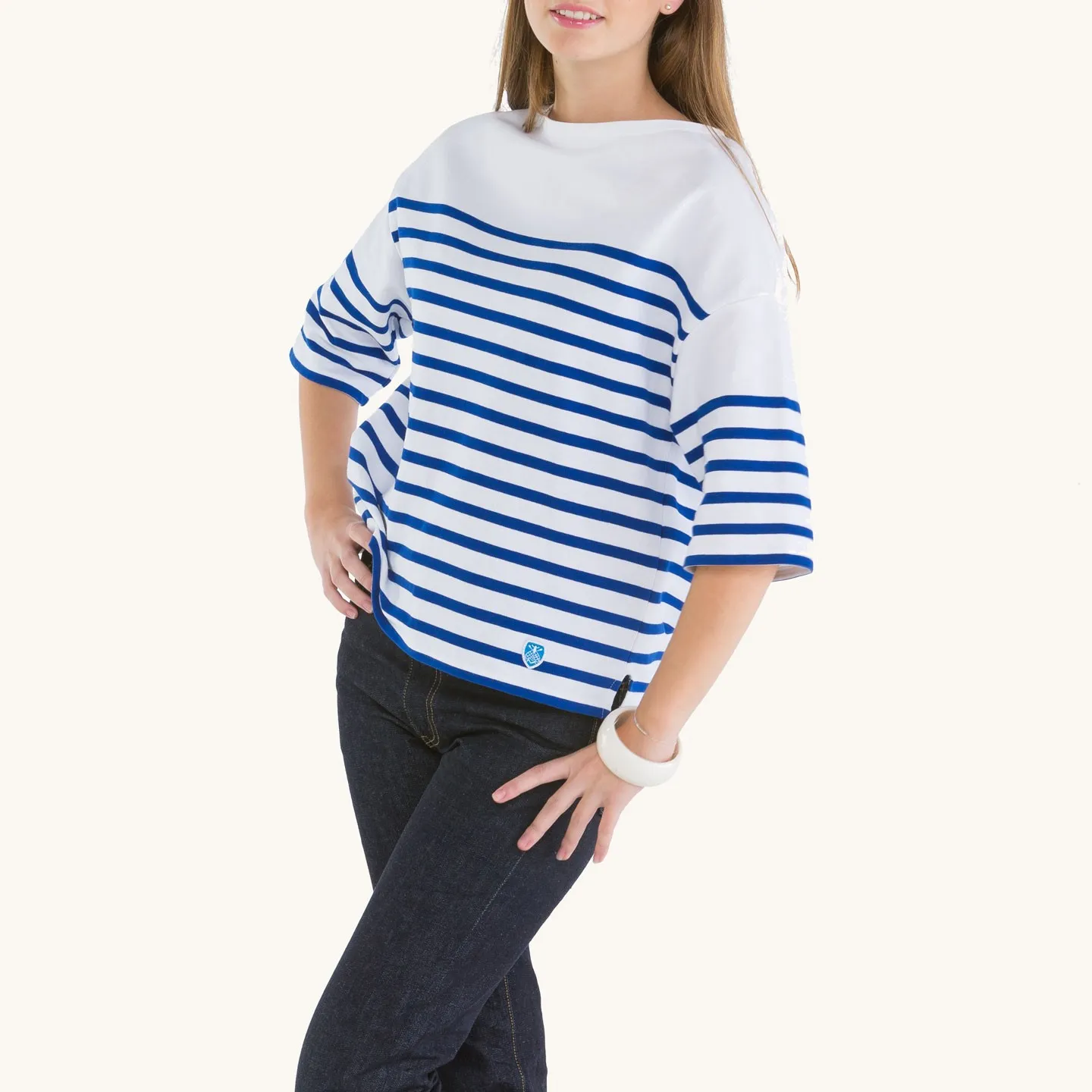 Drop-Shoulders Women's Striped shirt White / Blue Orcival