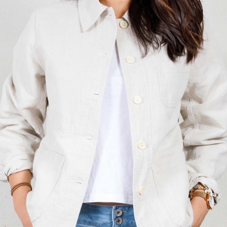 Veste de travail en croisé coton bio 1G/4F Ecru