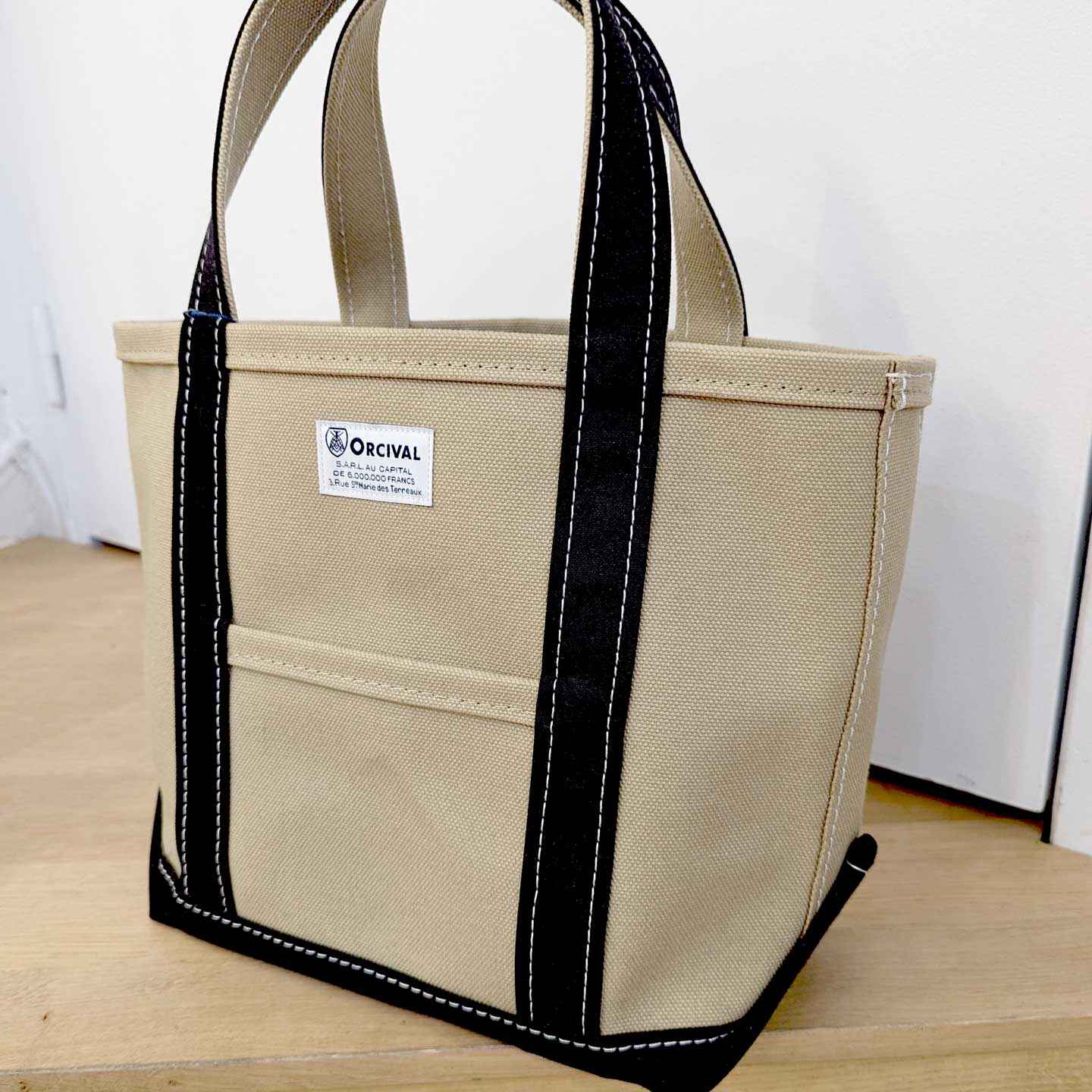 The Khaki-Black tote bag, in a small size, by Orcival