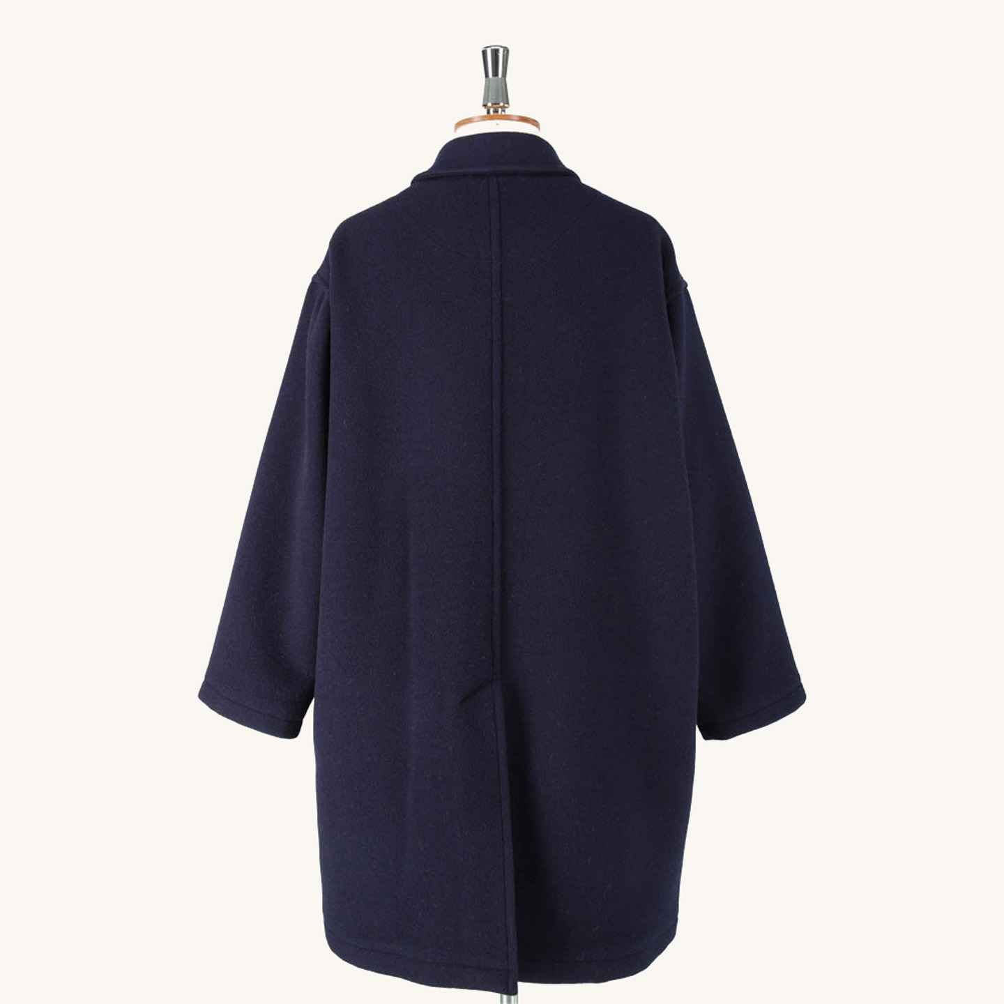 Navy Wool Pile Long Coat