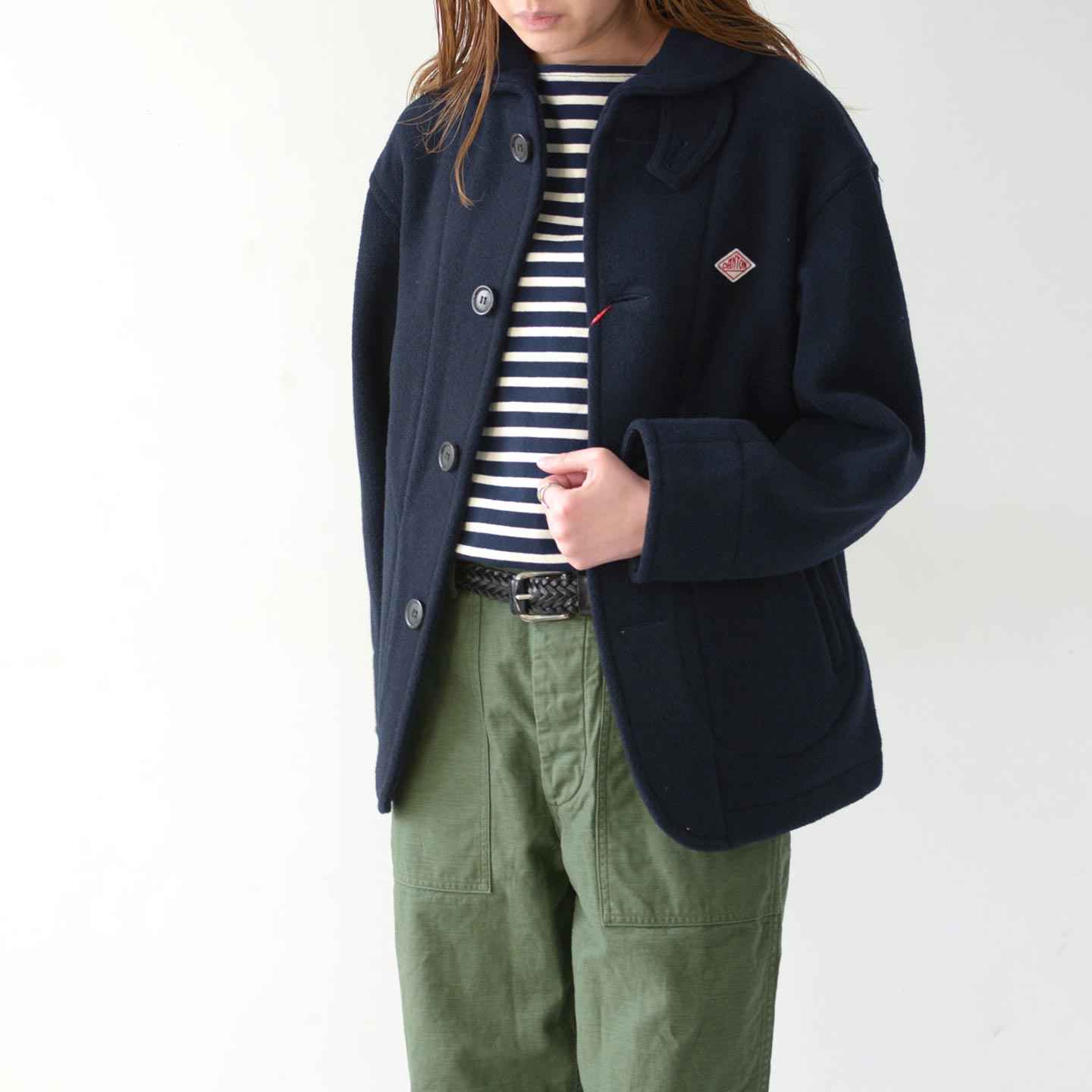 Navy Wool Pile Round Collar Coat DT-A0010 WOP Danton