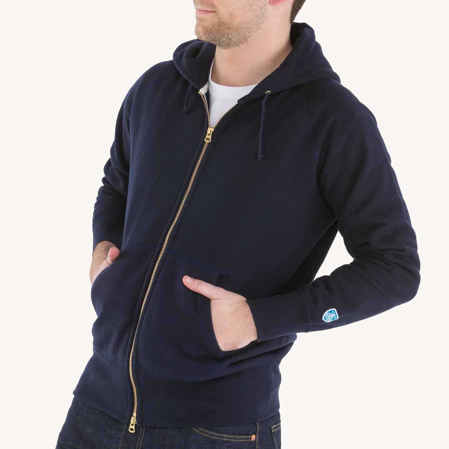 Sweat à capuche Navy 100% coton, mixte Orcival