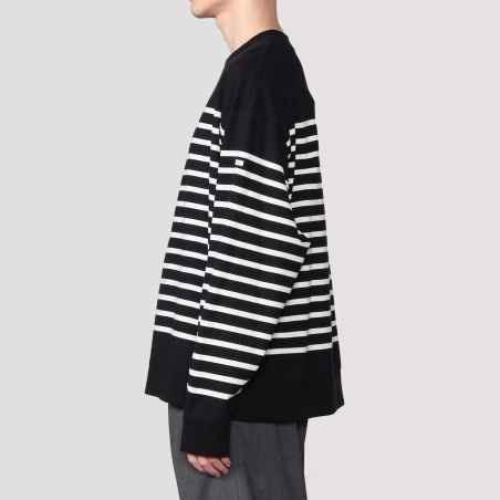 Round collar Striped cotton pullover Black / White Orcival