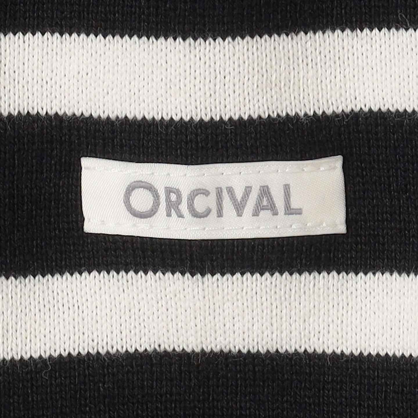 Round collar Striped cotton pullover Black / White Orcival