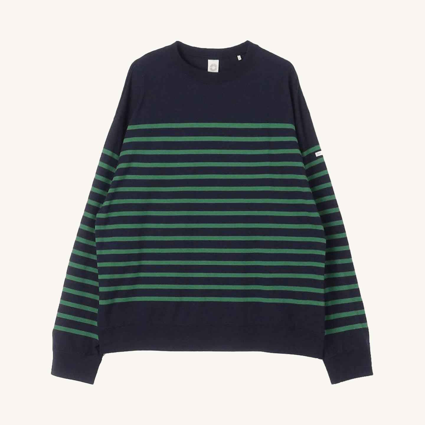 Round collar Striped cotton pullover