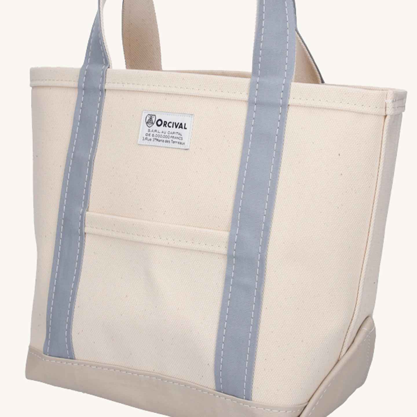 The Ecru / Blue Grey / Sand Beige tote bag, in a medium size, by Orcival