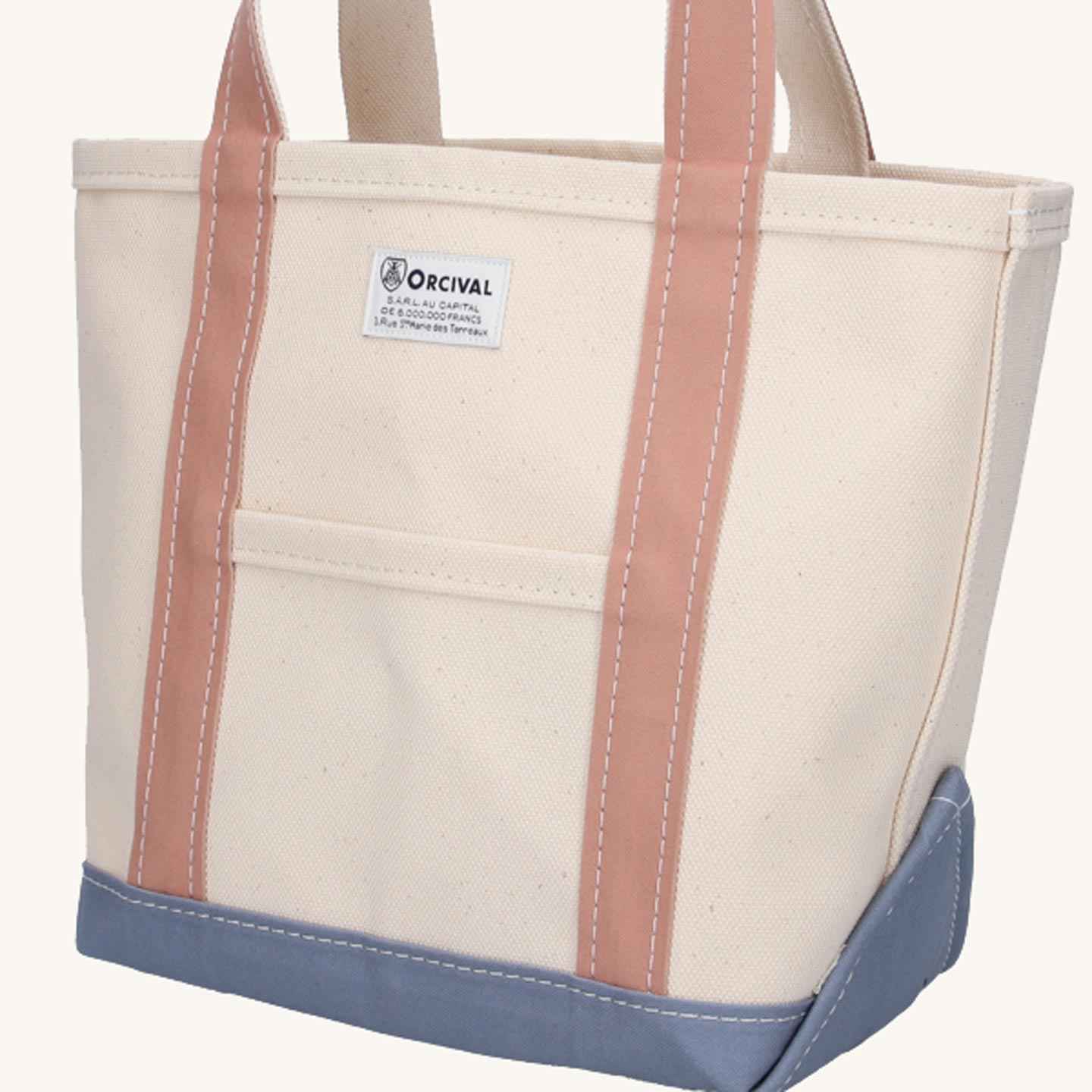 The Ecru / Smocky Pink / Greyish Blue tote bag, in a medium size, by Orcival