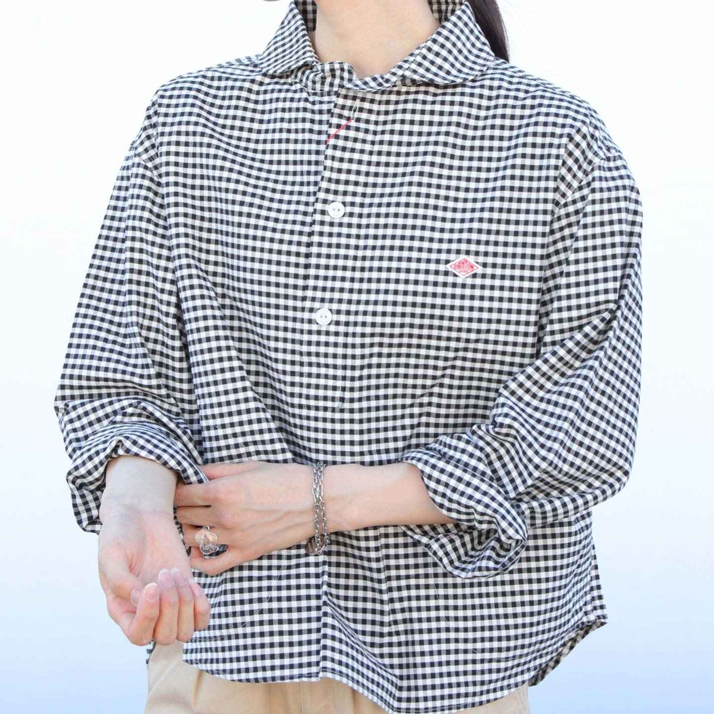 Chemise col rond en Vichy Navy DANTON #JD-3568 TRD