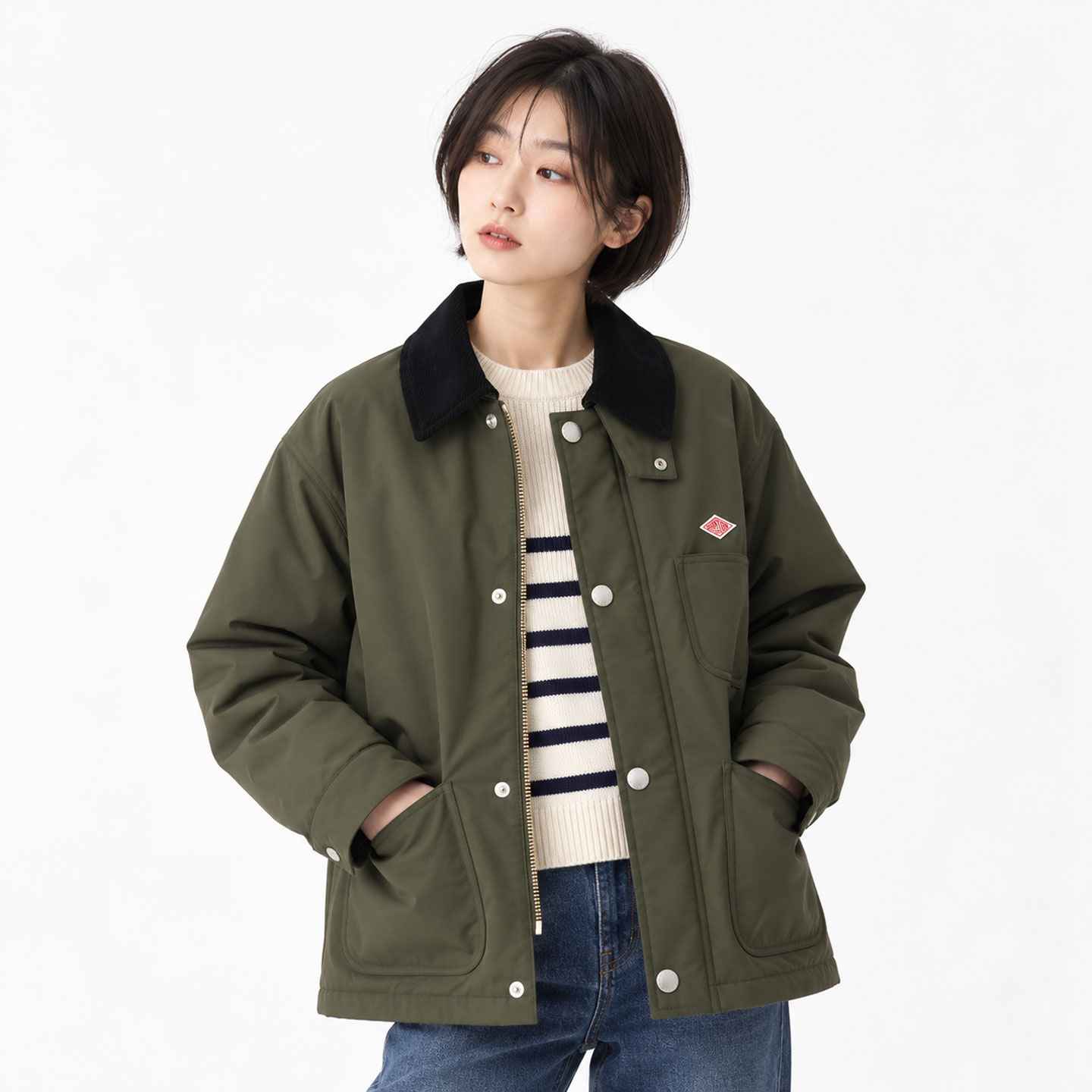 Padded Work Jacket with Corduroy Collar, unisex, DANTON  #DT-A0808 STV  #DT-A0809 STV OLIVE