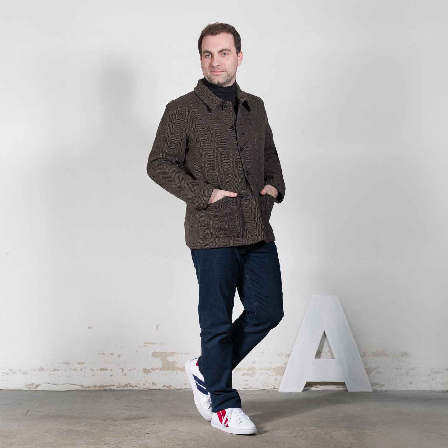 Veste en drap de laine à chevrons VETRA taupe