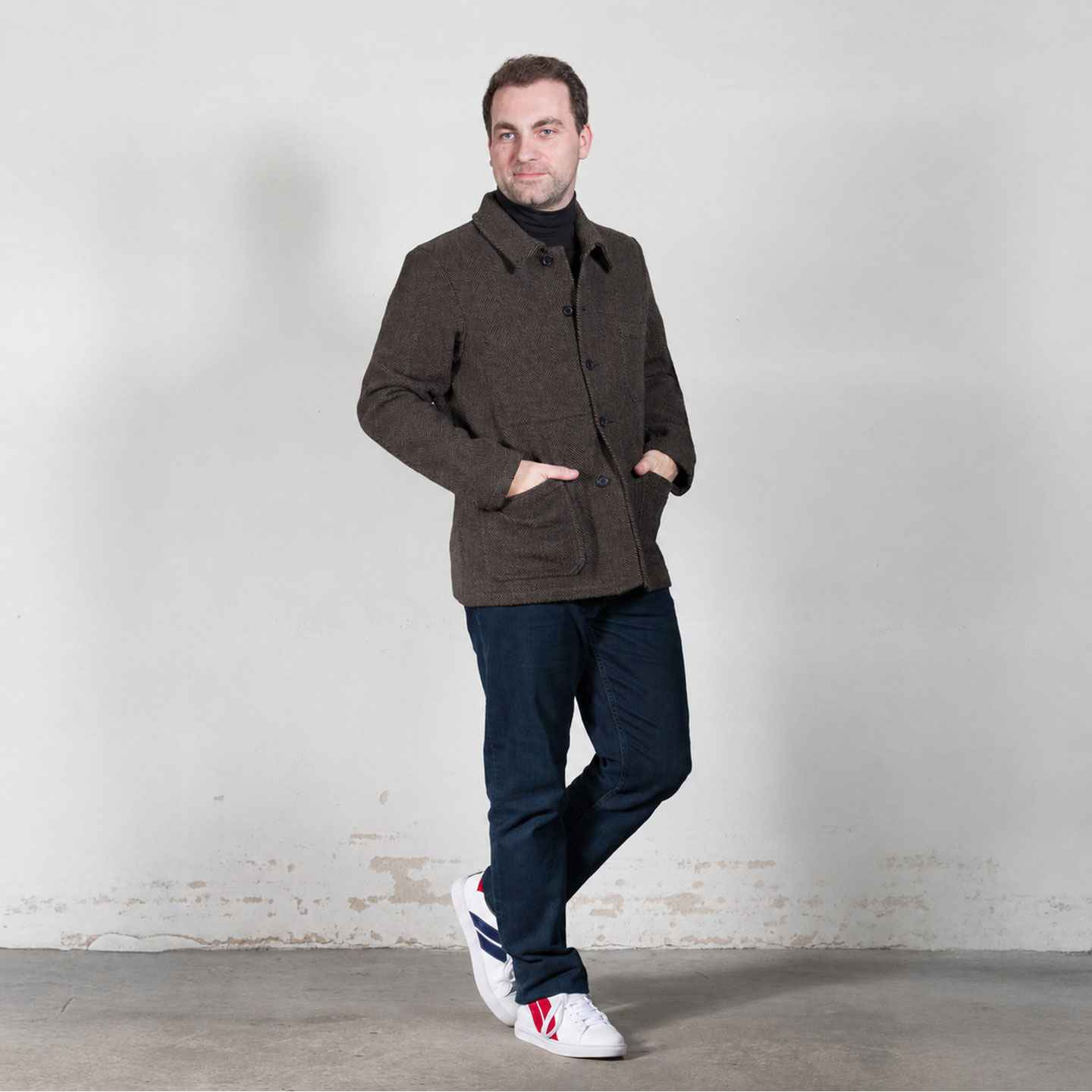 Veste en drap de laine à chevrons VETRA taupe
