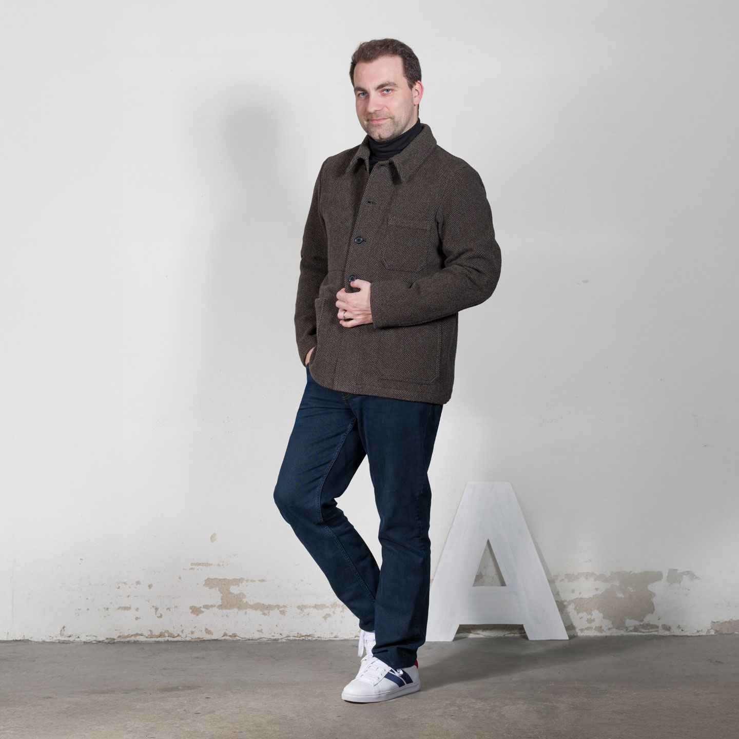 Veste en drap de laine à chevrons VETRA taupe
