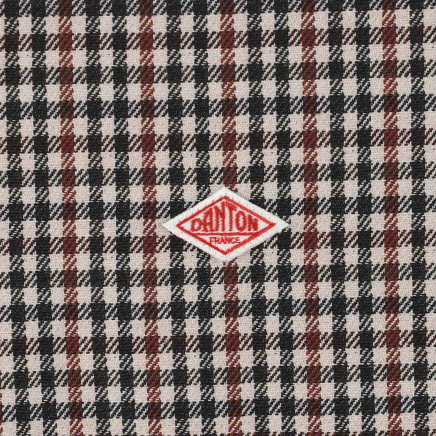 Women's Short Padded Jacket with Corduroy Collar DANTON BEIGE×BROWN HOUNDSTOOTH #DT-A0522 STV