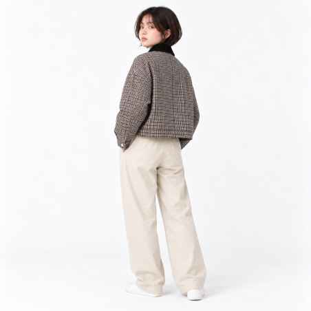 Veste courte matelassée à col velours DANTON BEIGE×BROWN HOUNDSTOOTH #DT-A0522 STV